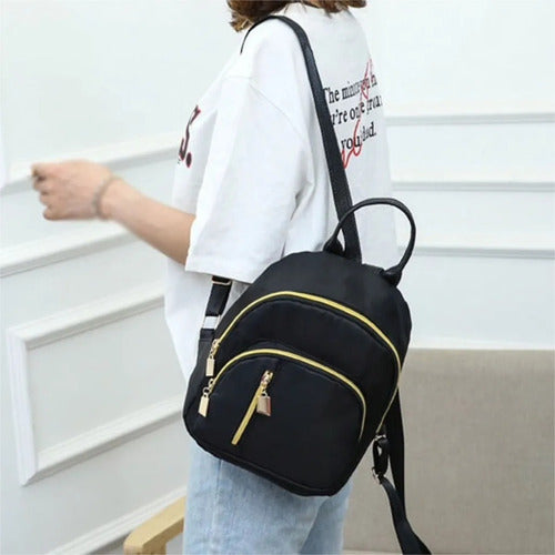 MAS Accesorios Mini Waterproof Backpack in Black with Gold 7