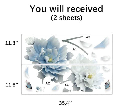 Rofarso 49.2'' X 30.7'' 3D Blue Flowers Butterflies Stickers 4