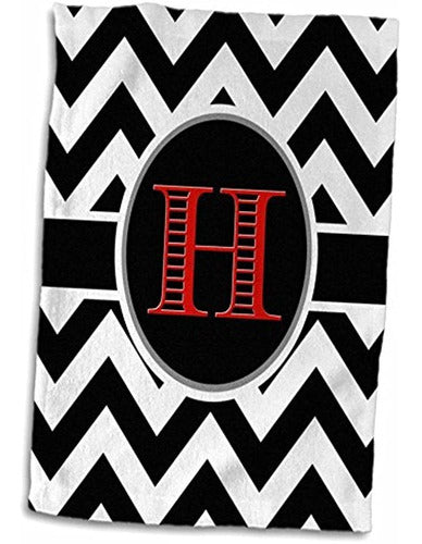 Toalla De Mano 3d Rose Black And White Chevron Monogram Red 1