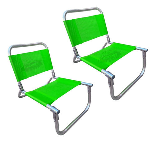 Set of 2 Reinforced Aluminum Beach Chairs 90kg + Super Strong 2m Umbrella 41