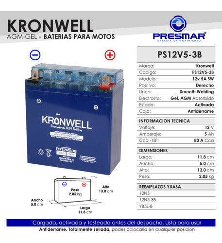 Kronwell YB5L-B / 12N5-3B Battery for Zanella ZB 110 1