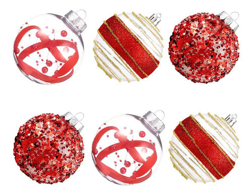 XmasExp 12 Red Christmas Ball Ornaments - 3 Designs 7cm 0