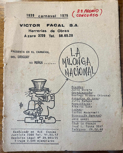 Libreto Completo De Murga La Milonga Nacional Año 1975. 0