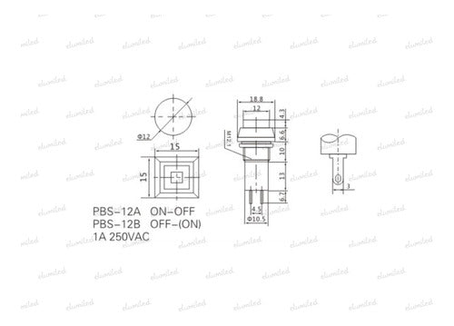 ELUMILED 10 Closed Push Buttons 12mm Square 1A 250V Black 2