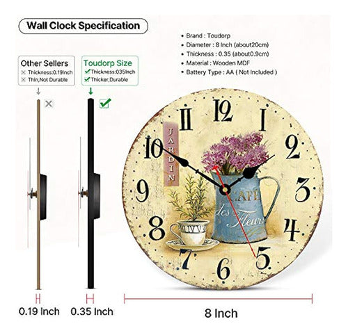 Toudorp Floral Vintage French 8 Inch Wall Clock 3