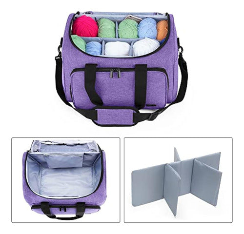 Damero INC Teamoy Knitting Bag, Yarn Storage Organizer with Removable Inner Divider for Yarn Skeins, Crochet Hooks, Knitting Needles and Supplies, Purple 2