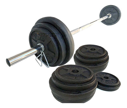 Gymman Chromed Bar 1.20m + 20kg Cast Iron Weight Disc for Gym 0