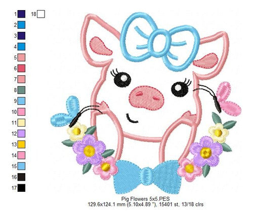 Elma Matrizes Matrix for Embroidery Children Pig Flowers 2166 2