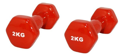 MIR Fitness Mancuerna X2 Recubierta En Goma Gym Pilates 2kg 0