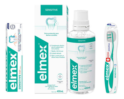 Elmex Sensitive Kit: Toothbrush + Toothpaste + Mouthwash 0