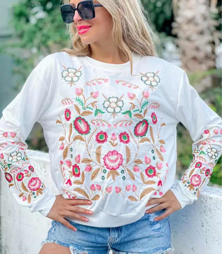 Embroidered Imported Women's Sweatshirt - Hindu Boho Folk Style with Floral Design 3