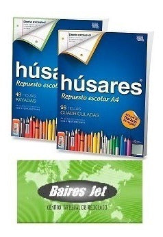 10 Repuesto Carpeta Escolar A4 Husares 6110 Rayadas 288 Hoja 1