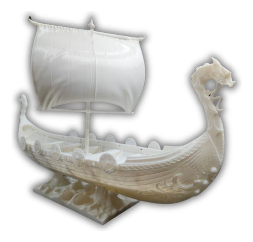 Horse3D Drakar Barco Vikingo, 40cm De Largo, Color Blanco 0