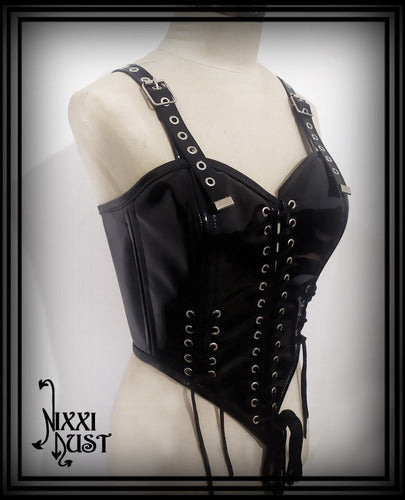 Gothic Metal Rock Overbust Leather Corset Bustier 0001.1 0