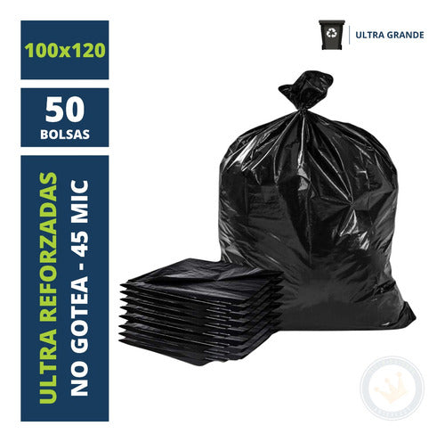 50 Ultra Reinforced Black 100x120 Residue Bags 45 Microns 0
