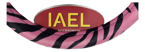 Iael Funda Cubre Volante Animal Print Rosa Y Negro 38cm Afelpado 1