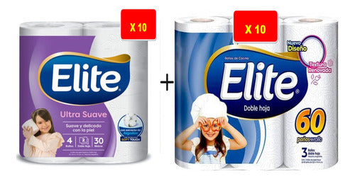 Papel Higiénico Elite 10 + Rollo De Cocina Elite X 10 1