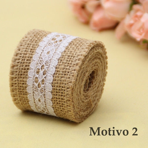 CleverClover Decorative Burlap Ribbon with Lace 3cm x 200cm 1