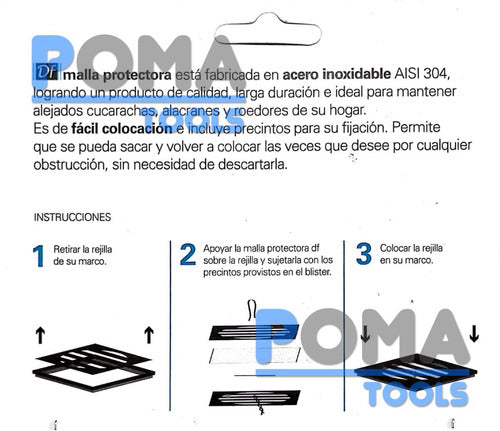 DF Filtro Rejilla 11x11 Cm Anti Bichos Cucarachas Acero Inox 1