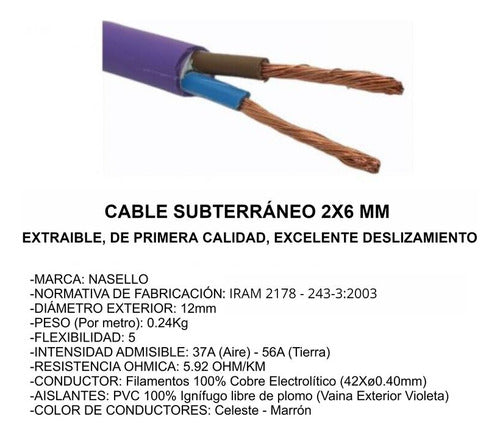 Conduelec Violet Outdoor Cable 2x6 mm Per Meter Electro Cable 2