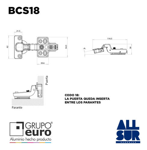 Grupo Euro Bisagra Cierre Suave C18 Mueble Cocina 35mm 4 Unidades 2