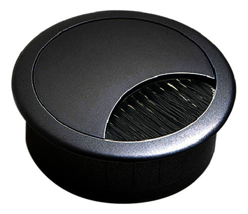 Round Plastic Desk Cable Grommet Brush 60mm Black Set of 4 3