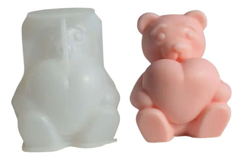 Doctor Glitter Mold Silicone Bear Embracing Heart Sitting 3D 0