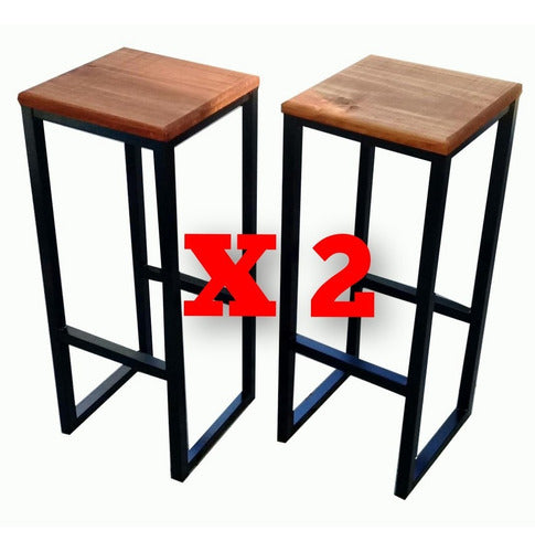 Iron and Wood High Stool - Factory Set of 2 1