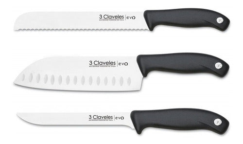 3 Claveles Set Combo 3 Knives Evo Chef Pan Santoku Deshue 0