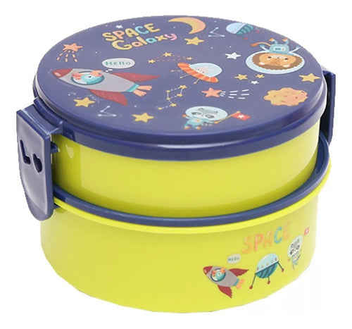 Best Wishes Round Space Themed Kids Lunch Box - 2 Levels - Plastic Free 1