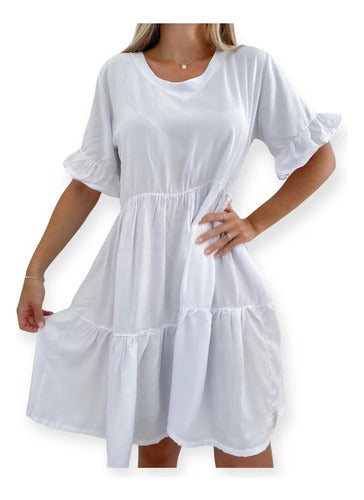 Short Dress with 3/4 Sleeves and Flared Hem Plus Size 0