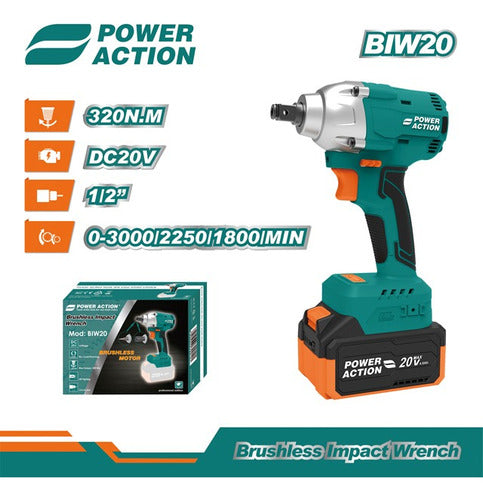 Power Action Kit Drill + Impact Wrench 20V + 2 Batteries + Charger 1