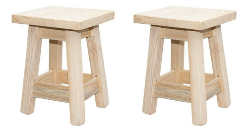 Set of 2 Natural Pine Wooden Stools Chairs 45cm High 0