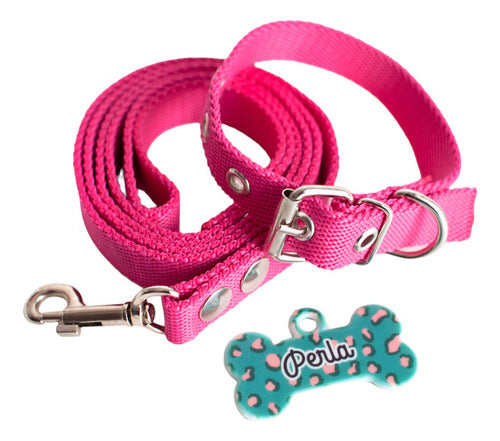 Combo Correa + Collar Con Chapita Para Perros Talle M 0