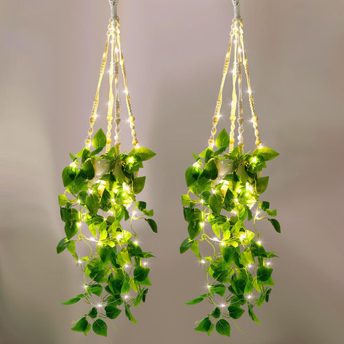 Singhoow 2 Set of Hanging Fake Plants with Lights 0