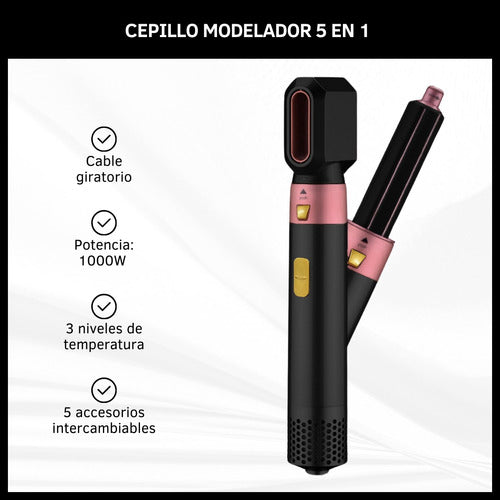 Set Moldeador Cepillo Secador Eléctrico 5 En 1  Fucsia 1