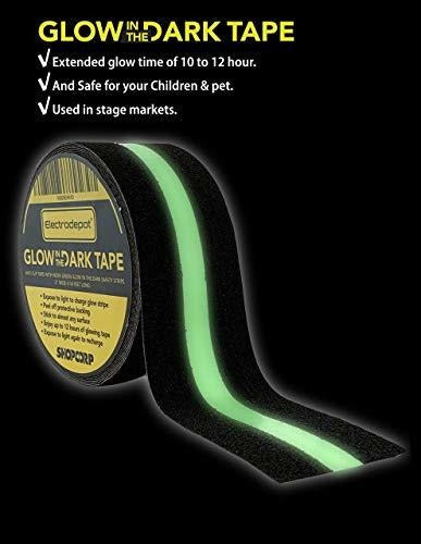 Shopcorp Professional Non-Slip or Anti-Slip Glow in the Dark Traction Tape - Black/Fluorescent Band - 5cm X 5m 4
