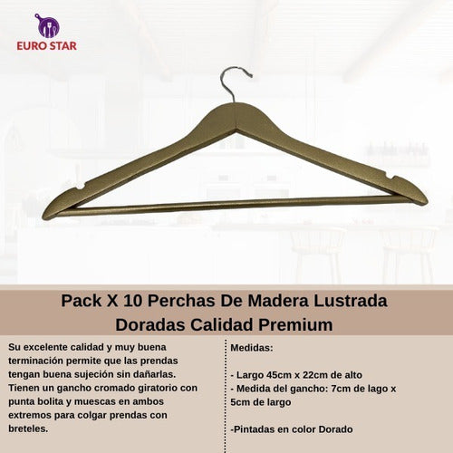 Perchas De Madera Lustradas Pack X 20 Unidades Color Dorado 1