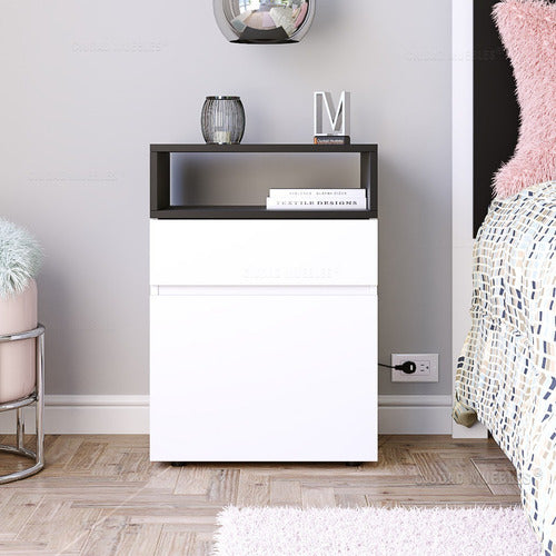 Modern Functional Bedside Table with Drawer and Door by Ciudad Muebles 8