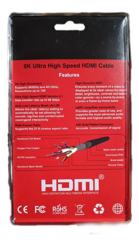 KSIN Cable HDMI 2.1 Premium 8K 4K 120Hz HDR10 eARC 48 Gb 3m 7