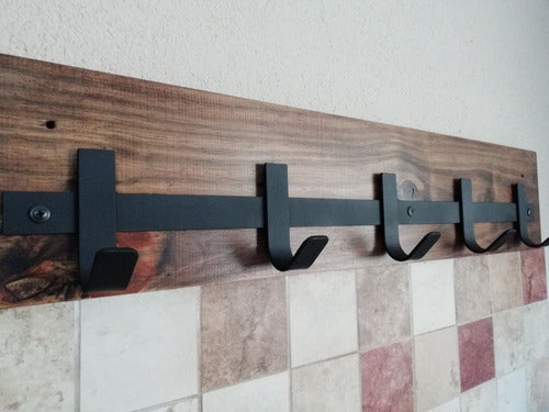Rustic Wooden and Iron Coat Rack with 5 Hooks 6
