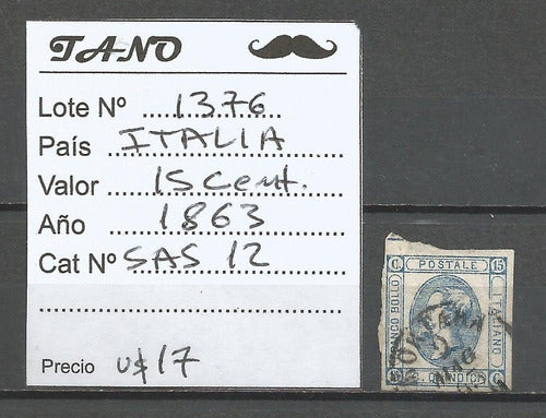 Lote1376 Italia 15 Centesimi Año 1863 Sas# 12 Tipo 1 1