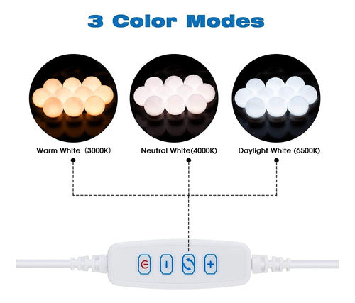 Vanity Mirrors Lights Kit 10 LED Bulbs for Mirror 3 Tones USB 1