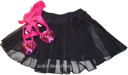 Elasticated Glitter Metal Satin Ribbons Ballet Shoes + Skirt Set 6