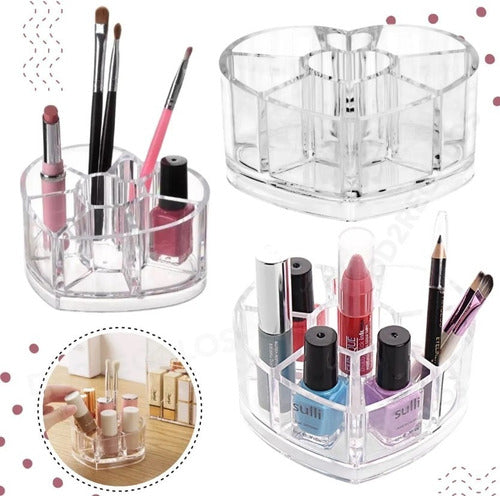 Organizador Acrílico Porta Cosméticos Forma Corazón Makeup 7