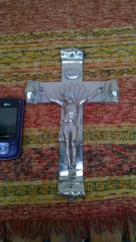 Buen Antigua Cruz Crucifijo Cristo Crucificado Peltre 24 Cm 1