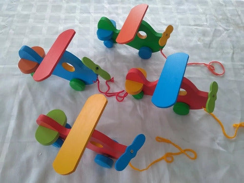 Wooden Pull Along Toy Plane Educational Toy 1