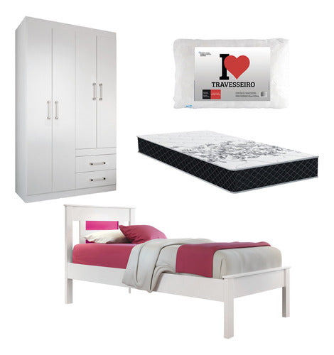 Welaman Juego De Dormitorio Juvenil 1 Plaza Ropero + Cama + Almohada 0