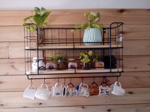 Industrial Hanging Shelf with 2 Shelves and Hooks 7