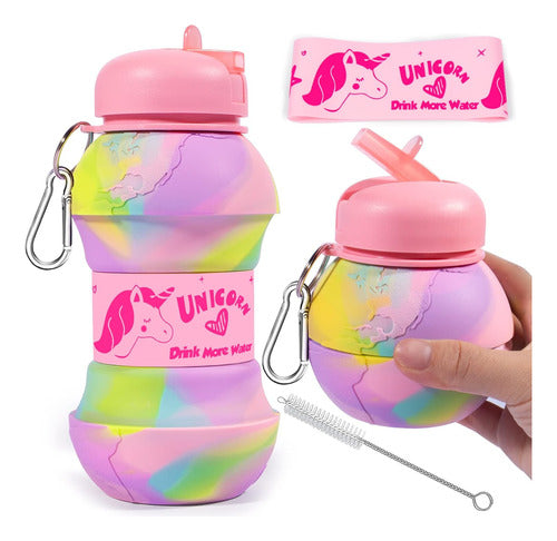 Jasswevo Botella Agua Plegable Unicornio Niñas Niños 550 Ml 0